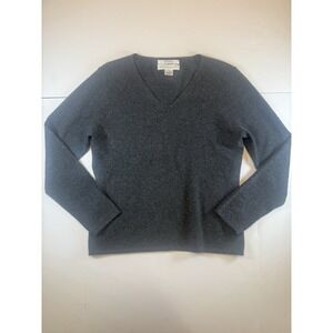 Pursuits LTD Women's Long Sleeve Grey V-Neck CASHMERE Fuzzy Pullover Sweater Med